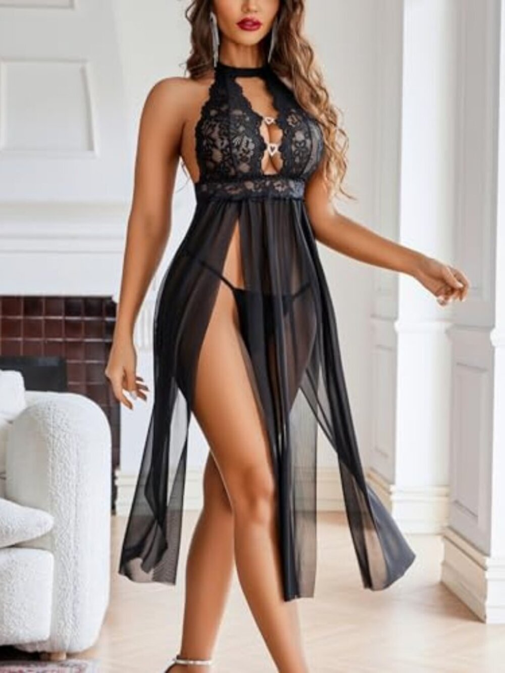 Women Lingerie Lace Babydoll Nightdress Sexy Chemise Nightgown V Neck Nightdress